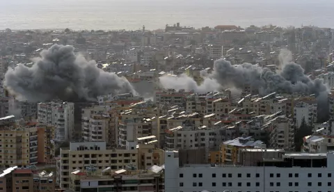 epa11738496 Smoke rises following an Israeli airstrike on the Dahieh district in southern Beirut, Lebanon, 24 November 2024. According to the Lebanese Ministry of Health, more than 3,600 people have been killed and more than 15,400 others injured in Lebanon since the escalation in hostilities between Israel and Hezbollah. EPA/WAEL HAMZEH