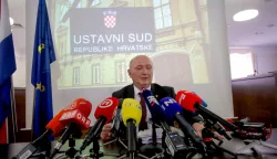 18.03.2024., Zagreb - Na Ustanovm sudu odrzana je konferencija za medije o predmetu s danasnje sjednice Ustavnog suda vezanom uz izjavu predsjednika RH Zorana Milanovica da ce se kandidirati na izborima za zastupnike u Hrvatski sabor. predsjednik Ustavnog suda Miroslav Separovic Photo: Tomislav Miletic/PIXSELL