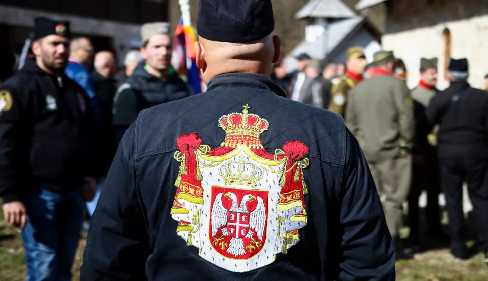 Pripadnici Ravnogorskog pokreta okupili su se u Višegradu 10.03.2019, Visegrad, Bosna i Hercegovina - U "Drazevini" pokraj Visegradu okupilo se oko 300 pripadnika Ravnogorskog pokreta. U crnim uniformama i cetnickom ikonografijom obiljezili su godisnjicu hapsenja cetnickog generala i ratnog zlocinca iz Drugog svjetskog rata Dragoljuba Draze Mihailovica. rPhoto: Armin Durgut/PIXSELL 