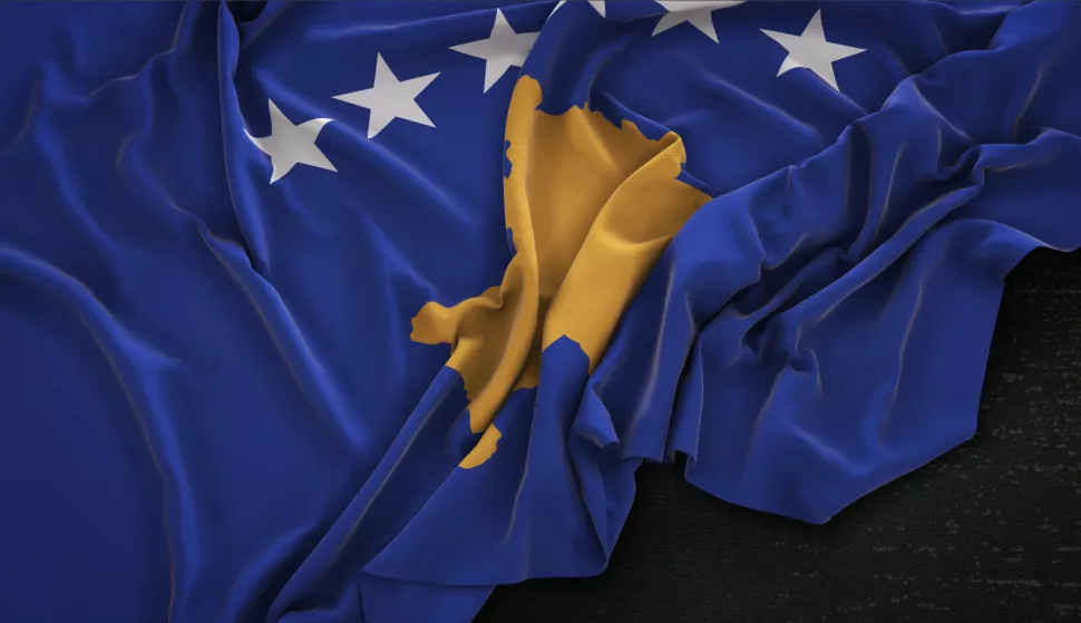 Kosovo Flag Wrinkled On Dark Background 3D Render zastava