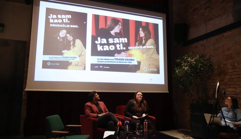 Zagreb, 22.02.2024 - Predstavnici udruge za promicanje i za?titu prava transrodnih, interspolnih i rodno varijantnih osoba kolekTIRV Diana Avdic i Espi Tomicic odr?ali su konferenciju za novinare na kojoj su predstavili kampanju ?Ja sam kao ti? u kojoj, medu ostalima, sudjeluje i Severina Vuckovic. Na fotografiji Espi Tomicic, Diana Avdic.<br>Foto HINA/ Denis CERIC /dc