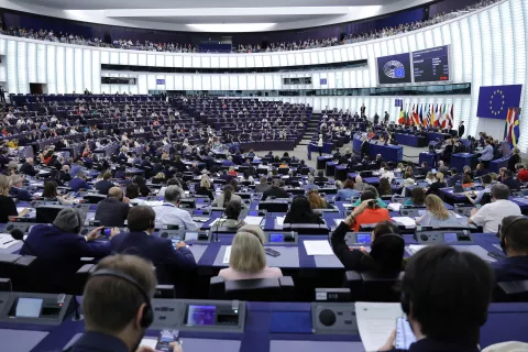 epa11484864 Outgoing European Commission President and candidate for re-election Ursula von der Leyen delivers a speech during a plenary session of the European Parliament in Strasbourg, France, 18 July 2024. MEPs will vote on Von der Leyen's nomination for Commission President on 18 July. If she is elected, she will serve as European Commission President for the next five years. If she does not get the required majority, the European Council will have to propose a new candidate within one month. EPA/RONALD WITTEK