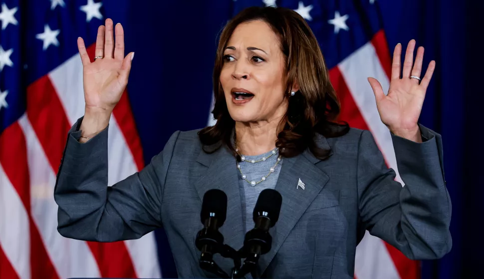 epaselect epa11473253 US Vice President Kamala Harris participates in a campaign event at James B. Dudley High School in Greensboro, North Carolina, USA, 11 July 2024. Dudley High School, founded in 1929, was the first Black high school in Guilford County during segregation of the school system. EPA/ERIK S. LESSER