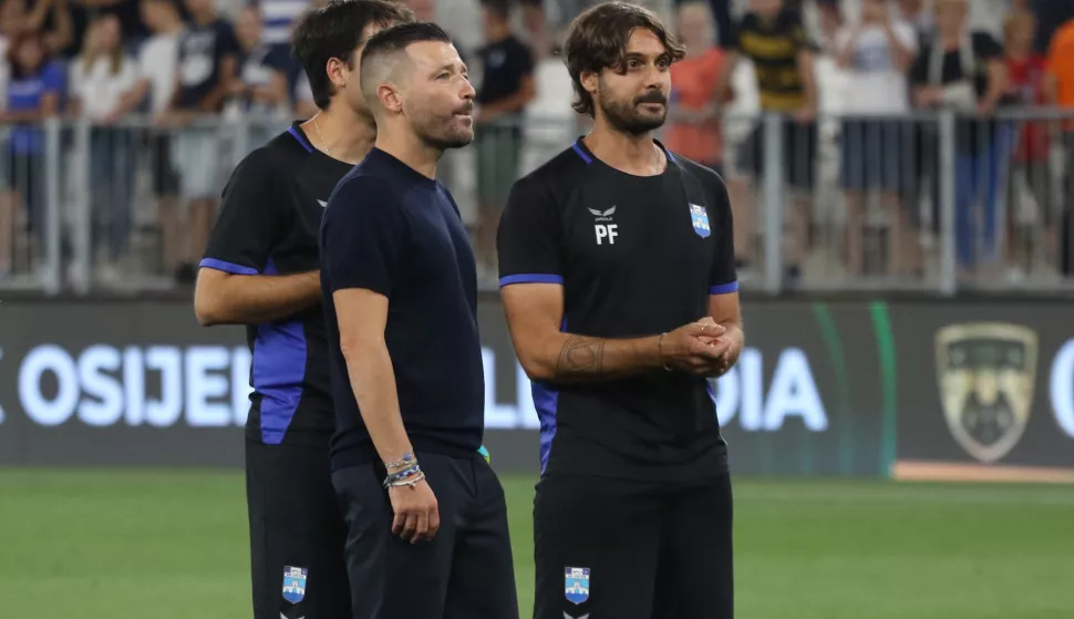 Osijek, 25. 07. 2'24, Opus Arena, Europska konferencijska liga, Drugo kolo kvalifikacija. Utakmica Osijek - FCI Levadia Tallinn. Federico Coppitelli i njegov tim na kraju utakmice...snimio GOJKO MITIĆ