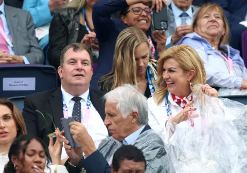 Pariz, 26.07.2024 - Ceremonija otvaranja Olimpijskih igara Pariz 2024 na Trocadero trgu u Parizu. Na slici Jakov Kitarović, Kolinda Grabar Kitarović. foto HINA/ POOL/ Damir SENČAR/ lsd Photo: Damir Sencar/HINA/POOL/PIXSELL