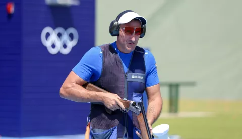 Chateauroux, 29.07.2024 - Hrvatski strijelac Giovanni Cernogoraz tijekom natjecanja u trapu na Olimpijskim igrama Pariz 2024.foto HINA/ Damir SENČAR/ ds