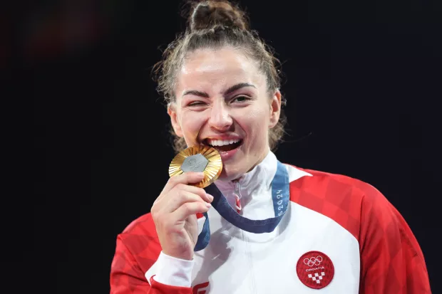 Pariz, 31.07.2024 - Hrvatska d?uda?ica Barbara Mati? osvojila je zlatnu medalju u kategoriji do 70 kg na Olimpijskim igrama u Parizu nakon ?to je u finalu pobijedila Njemicu Miriam Butkereit. foto HINA/ Damir SEN?AR/ ds