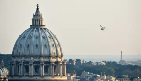 The helicopter carrying Pope Benedict XVI flies past St.Peter's Basilica over Rome to Castel Gandolfo in Vatican City, Vatican, 28February 2013. The papacy of Pope Benedict XVI ends at 8:00 PM. Photo: Bernd von Jutrczenka/DPA/PIXSELL