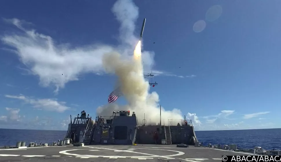 Handout photo dated May 27, 2019 shows a Tomahawk land attack missile is launched from the Arleigh Burke-class guided-missile destroyer USS Curtis Wilbur (DDG 54) during a live-fire demonstration as part of Pacific Vanguard in the Philippine Sea. The US State Department has approved Australia's request to buy up to 220 long-range Tomahawk cruise missiles, making it only the second US ally to obtain the US-made weapon after the United Kingdom. U.S. Navy photo by Mass Communication Specialist 2nd Class Taylor DiMartino via ABACAPRESS.COM Photo: ABACA/ABACA