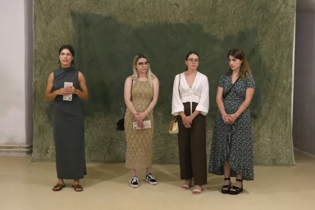Osijek, 02. 08. 2024, HDLU - Istok galerija Kazamat. Bure baruta 13, otvorenje izložbe. Antonija Magdić, Stella Perica i Nata&scaron;a Takač.snimio GOJKO MITIĆ