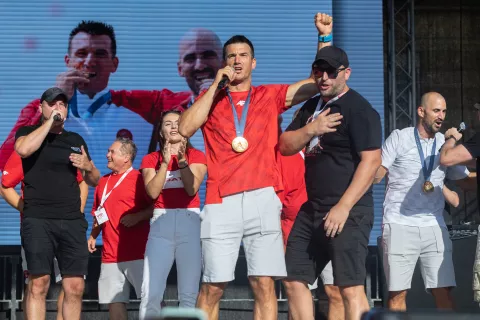 Zagreb, 07.08.2024. - Grad Zagreb organizirao je svečani doček hrvatskih olimpijaca na povratku s igara u Parizu.Na fotografiji Valen Sinković.foto HINA/ Edvard ŠUŠAK/ es