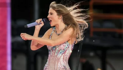 Taylor Swift performs at Soldier Field in Chicago on June 2, 2023. (Shanna Madison/Chicago Tribune/TNS) Photo via Newscom Photo: Shanna Madison/NEWSCOM