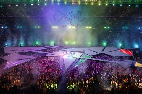 epa11546117 French band Phoenix perform during the Closing Ceremony of the Paris 2024 Olympic Games at the Stade de France Stadium in Paris, France, 11 August 2024. EPA/MAST IRHAM