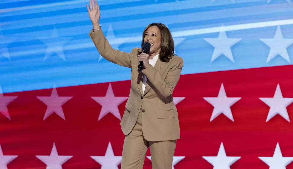 epa11555872 Democratic presidential candidate US Vice President Kamala Harris speaks during the opening night of the Democratic National Convention (DNC) at the United Center in Chicago, Illinois, USA, 19 August 2024. The 2024 Democratic National Convention is being held from 19 to 22 August 2024, during which delegates of the United States' Democratic Party will vote on the party's platform and ceremonially vote for the party's nominee for president, Vice President Kamala Harris, and for vice president, Governor Tim Walz of Minnesota, for the upcoming presidential election. EPA/MICHAEL REYNOLDS