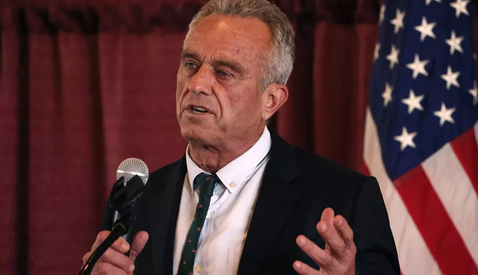 Robert F. Kennedy Jr. speaks to a crowd at Winthrop University in Rock Hill, South Carolina, during a campaign stop. (Tracy Kimball/Rock Hill Herald/TNS) Photo via Newscom Photo: Tracy Kimball/NEWSCOM