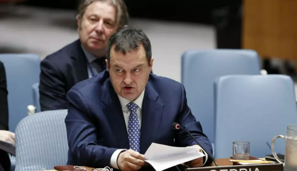 UN-SECURITY COUNCIL-KOSOVO (180514) -- UNITED NATIONS, May 14, 2018 (Xinhua) -- Serbian Foreign Minister Ivica Dacic (Front) briefs the United Nations Security Council on developments in Kosovo, at the UN headquarters in New York, on May 14, 2018. The UN envoy for Kosovo on Monday expressed concern over the tension between Kosovo and Serbia. (Xinhua/Li Muzi) Li Muzi Photo: XINHUA/PIXSELL