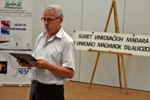 slavonija...vinkovci...25.08.2024.dvorana barun trenk; 9. susreti vinkovackih madjara; na fotki - varga pavao, predsjednik udruge vinkovackih madjara;foto Gordan Panić