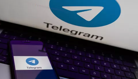 In this photo illustration, a Telegram logo is displayed on a smartphone screen and a laptop screen. (Photo by Onur Dogman/SOPA Images/Sipa USA) *** Strictly for editorial news purposes only *** Photo: SOPA Images/SIPA USA