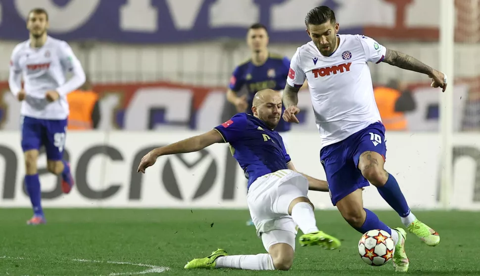 12.03.2022., stadion Poljud, Split - Hrvatski Telekom Prva liga, 27. kolo, HNK Hajduk - GNK Dinamo. Josip Misic i Marko Livaja. Photo: Miroslav Lelas/PIXSELL