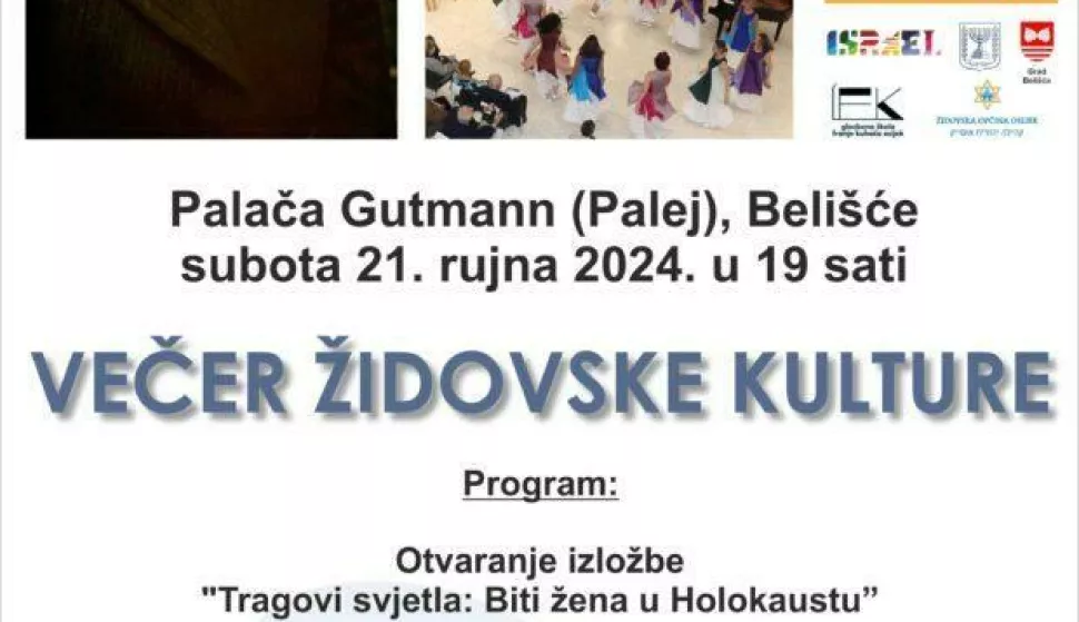 BELIŠĆE - U sklopu Mjeseca židovske kulture, u subotu 21. rujna u palači Gutmann održat će se Večer židovske kultur2024.