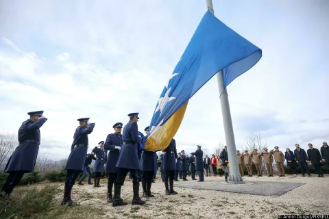 01.03.2024., Sarajevo, Bosna i Hercegovina - Podizanjem zastave na brdu Hum iznad Sarajeva i intoniranjem himne zapocelo je obiljezavanje Dana nezavisnosti Bosne i Hercegovine. Photo: Armin Durgut/PIXSELL