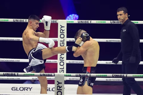 21.09.2024., Zagreb, Arena - Turnir u kickboxingu, Glory 95, odrzava se u Areni Zagreb. Photo: Marko Prpic/PIXSELL Zagreb: Turnir u kickboxingu, Glory 95, u Areni Zagreb, Andrej Kedveš - Guerric Billet KEDVEŠ (UDARA NOGOM)