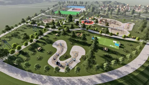 Slavonija...Vinkovci...01.10.2024.početak radova na projektu Zeleno digitalni park Papuk; na fotki - 3D prikaz gotovog projekta;foto Gordan Panić