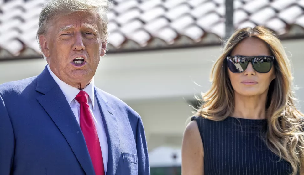 epa10294160 Former US President Donald J. Trump (L) and former First Lady Melania Trump (R), walk out of the electoral precinct after voting in-person at the Morton and Barbara Mandel Recreation Center in Palm Beach, Florida, USA, 08 October 2022. The US midterm elections are held every four years at the midpoint of each presidential term and this year include elections for all 435 seats in the House of Representatives, 35 of the 100 seats in the Senate and 36 of the 50 state governors as well as numerous other local seats and ballot issues. EPA/CRISTOBAL HERRERA-ULASHKEVICH