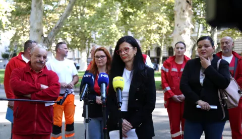 Zagreb, 09.10.2024 - Konferencija za novinare Sindikata Zajedno. Iz sindikata kažu da se Ministarstvo zdravstva oglušilo na njihove pozive za sastankom i da su urudžbirali dopis za štrajk Vladi RH i Ministarstvu zdravstva zbog niskih koefcijenata. foto HINA/ Denis CERIĆ /dc