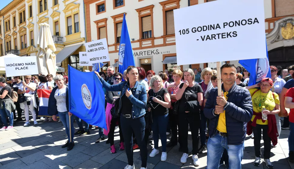 10.05.02024., Varazdin - Prosvjedna povorka radnika tvrtke Varteks koji vec cetvrti dan strajkaju Photo: Vjeran Zganec Rogulja/PIXSELL