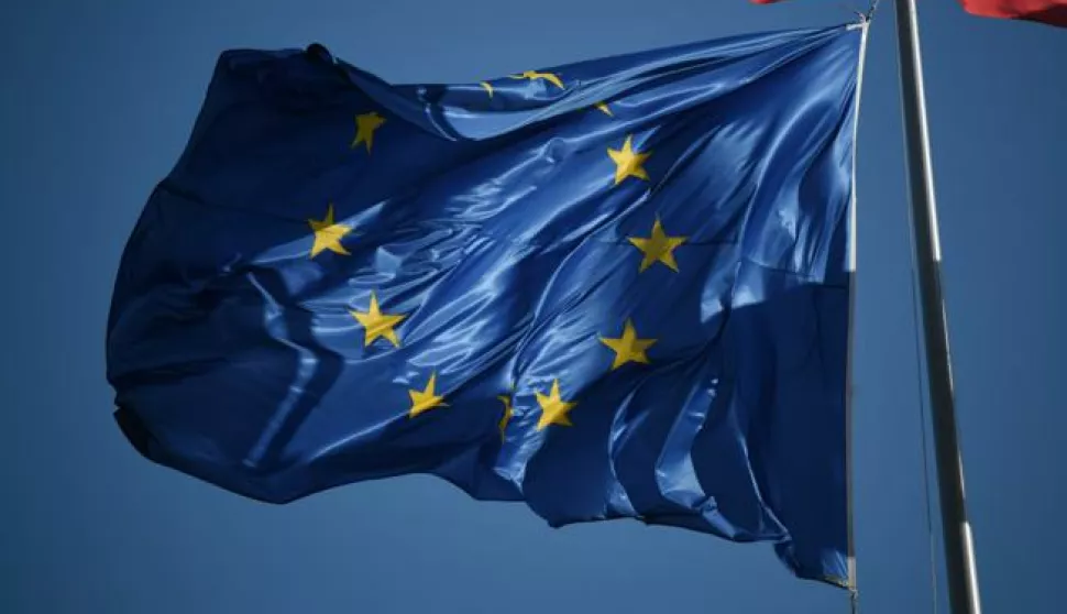 epa07689089 The European Union flag flies in front of the 'Louise Weiss Building', the seat of the European Parliament, in Strasbourg, France, 02 July 2019. EPA/PATRICK SEEGER