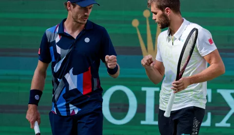 epa11656844 Wesley Koolhof (L) of the Netherlands and Nikola Mektic (R) of Croatia react during their Men's Doubles Finals match against Maximo Gonzalez and Andres Molteni of Argentina at the Shanghai Masters tennis tournament in Shanghai, China, 13 October 2024. EPA/ALEX PLAVEVSKI