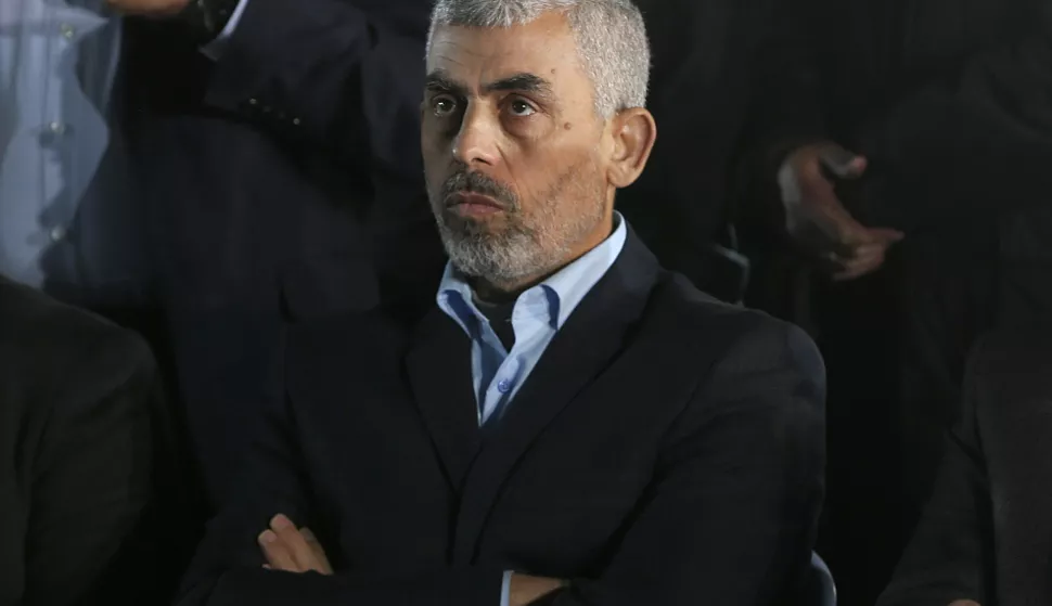 epa11664916 (FILE) - The new leader of Hamas movement in Gaza Strip Yahya Sinwar attends the memorial service for Mazen Faqhaa, senior leader of Ezz-Al Din Al Qassam Brigades, the armed wing of the Palestinian Hamas movement, in Gaza City, Gaza Strip, 27 March 2017 (reissued 17 October 2024). The Israeli Army, Tsahal, on 17 October 2024 confirmed that Hamas leader Yahya Sinwar was "eliminated" on 16 October 'after a year-long pursuit'. EPA/MOHAMMED SABER *** Local Caption *** 53414796