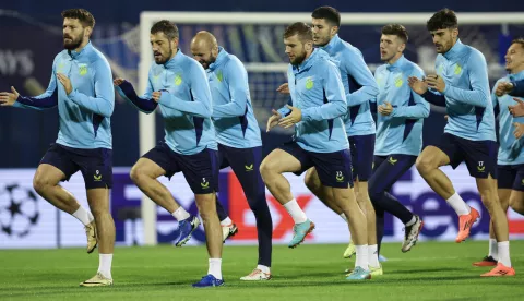 Zagreb, 01.10.2024 - Trening GNK Dinama pred utakmicu Lige prvaka protiv AS Monaco. Na slici Bruno Petković, Arijan Ademi, Josip Mišić, Stefan Ristovski, Sandro Kulenović.foto HINA/ Damir SENČAR/ ds