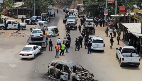 epa07554637 Mexican Army and Federal Police members enter the Xaltianguis village, in Guerrero, Mexico, 07 May 2019, where at least two were killed and four wounded in an armed confrontation. EPA/David Guzman Gonzalez