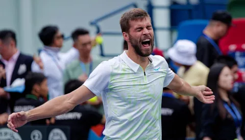 epa11656891 Nikola Mektic of Croatia reacts after winning his Men's Doubles Finals match with Wesley Koolhof of the Netherlands against Maximo Gonzalez and Andres Molteni of Argentina at the Shanghai Masters tennis tournament in Shanghai, China, 13 October 2024. EPA/ALEX PLAVEVSKI