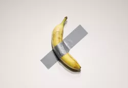 Maurizio Cattelan's "Comedian" is on display at a press preview for Sotheby's Evening Auction on October 25, 2024 in New York City. The conceptual piece, a banana duct-taped to a wall, went viral in 2019 and one of its three editions is estimated to sell for between $1 to $1.5 million dollars. Photo by John Angelillo/UPI Photo via Newscom Photo: John Angelillo/NEWSCOM