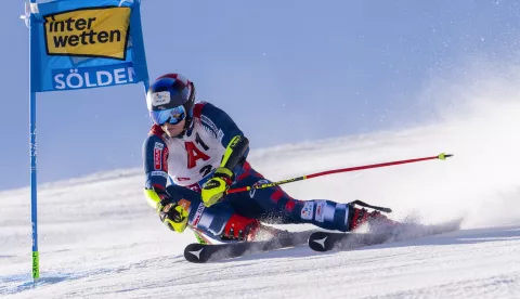 epa11686363 Filip Zubcic of Croatia in action during the first run of the Men's Giant Slalom race of the FIS Alpine Skiing World Cup season opener on the Rettenbach glacier, in Soelden, Austria, 27 October 2024. EPA/JEAN-CHRISTOPHE BOTT