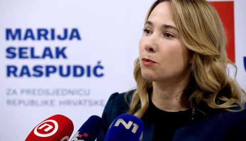 Zagreb, 19.10.2024. - Započela je službena najava predsjedničke kandidature Marije Selak Raspudić otvaranjem njenog Izbornog stožera u Juri&scaron;ićevoj ulici i predstavljanjem programa te ključnih političkih poruka za nadolazeće predsjedničke izbore. Na fotografiji Marija Selak Raspudić. foto HINA /Zvonimir KUHTIĆ/ kuzo