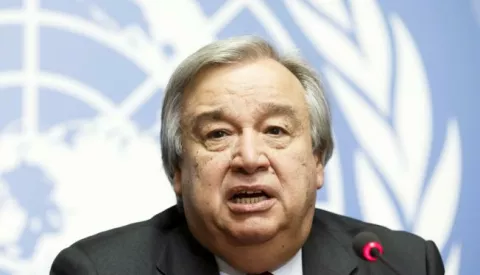 epa05571704 (FILES) United Nations High Commissioner for Refugees, UNHCR, Portuguese Antonio Manuel de Oliveira Guterres, speaks to the media for the last time as UN High Commissioner for Refugees, during a press conference at the European headquarters of the United Nations in Geneva, Switzerland, 18 December 2015. Guterres is poised to become the next UN secretary general, UN diplomats announced 05 October 2016. EPA/SALVATORE DI NOLFI