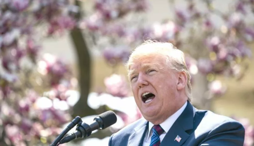 epa06664913 US President Donald J. Trump speaks about his tax cuts in the Rose Garden of the White House in Washington DC, USA, 12 April 2018. Earlier in the day, President Trump once again taunted Russia in a tweet, saying an attack on Syrian 'could be very soon or not so soon at all' in response to Syria's reported chemical weapons attack against a rebel-held town in Eastern Ghouta. EPA/JIM LO SCALZO