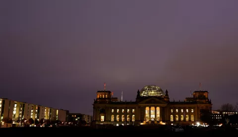 epa11707869 The German parliament Bundestag in Berlin, Germany, 07 November 2024. The German chancellor announced on 06 November, the dismissal of German Finance Minister Lindner in the course of ongoing consultations between parts of the so-called traffic light coalition of SPD, Greens and FDP. EPA/FILIP SINGER