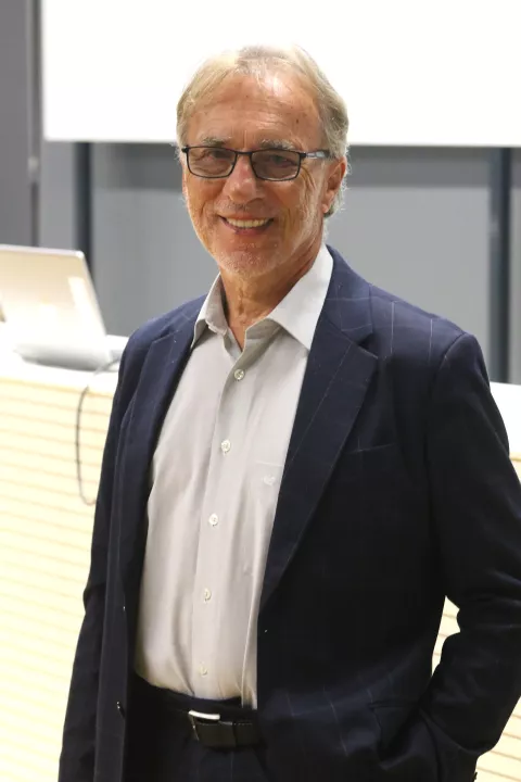 Osijek, 30. 10. 2024, Građevinski fakultet Osijek. Predavanje Velimira Sriće. Velimir Srića.snimio GOJKO MITIĆ