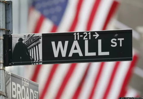 A Wall Street sign hangs near the entrance of the New York Stock Exchange on Wall Street the morning after Election Day on Wednesday, November 6, 2024 in New York City. Former President Donald Trump defeated Vice President Kamala Harris on Tuesday and will return to the White House as the 47th President of the United States. The Dow Jones Industrial Average began the day up over 1000 points. Photo by John Angelillo/UPI Photo via Newscom Photo: John Angelillo/NEWSCOM