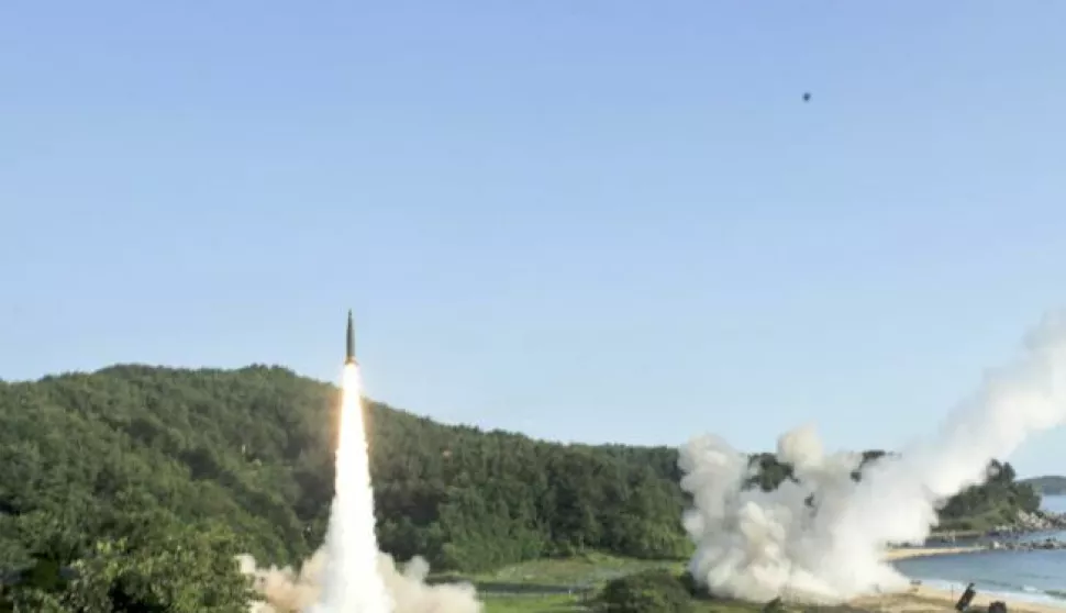 epa06066634 A handout photo made available by the United States Forces Korea (USFK) and the 8th Army shows missiles being fired during US-South Korean joint Precision Firing Capability exercise along the east coast in South Korea, 05 July 2017. Eighth US Army and South Korean military personnel performed joint exercises using the Army Tactical Missile System (ATACMS) and the Republic of Korea Hyunmoo Missile II in response to North Korea's ballistic missile test on 04 July, that US officials have confirmed to be an intercontinental ballistic missile. EPA/USFK AND 8TH US ARMY HANDOUT HANDOUT EDITORIAL USE ONLY/NO SALES