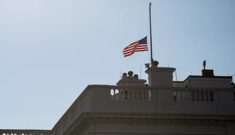 epa06974037 The American flag flies at half staff over the White House in Washington, DC, USA, 26 August 2018, honoring Republican Senator John McCain who passed away at his home in Cornville, Arizona, USA, on 25 August 2018, at the age of 81. His family announced on 24 August 2018, that he discontinued treatment for his aggressive brain cancer. McCain - a former naval aviator shot down on a mission over Hanoi, in North Vietnam, in October 1967, captured and made a prisoner of war (POW) until 1973 - was the Republican nominee for President of the United States in the 2008 election, which he lost to Barack Obama. EPA/PETE MAROVICH/POOL world rights