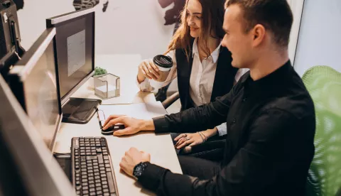 Workers at an IT company working on a computerRADNIK URED IT 