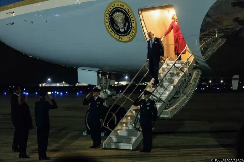 US President Joe Biden and First Lady Jill Biden disembark Air Force One after arriving at Joint Base Andrews, Maryland, US, on Monday, Nov. 25, 2024. Biden is pushing to give Ukraine the strongest possible hand as President-elect Donald Trump is likely to push a negotiated settlement to fulfill his pledged to promptly end the grinding war started by Russia's Vladimir Putin almost three years ago. Photo by Tierney L. Cross/Pool/ABACAPRESS.COM Photo: Pool/ABACA/ABACA