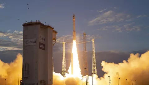 epa06965310 A handout photo made available by the European Space Agency (ESA) shows ESAâ€™s Earth Explorer Aeolus satellite lifted off on a Vega rocket off the launch pad at the spaceport in Kourou, French Guiana, 22 August 2018. Aeolus carries the Atmospheric Laser Doppler Instrument (Aladin for short) which includes revolutionary laser technology to generate pulses of ultraviolet light that are beamed down into the atmosphere to profile the worldâ€™s winds. By profiling the lowermost 30 km of the atmosphere, Aeolus will give scientists global information on the speed of the wind in near-real time. This new mission will also provide insight into how the wind influences the exchange of heat and moisture between Earthâ€™s surface and the atmosphere. As well as advancing science and improving weather forecasts, data from Aeolus will be used in air-quality models to improve forecasts of dust and other airborne particles that affect public health. EPA/Stephane Corvaja/ESA HANDOUT HANDOUT EDITORIAL USE ONLY/NO SALES