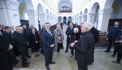 Banja Luka, 06.12.2024. - Premijer Andrej Plenković sudjelovao je na otvorenju Muzejsko-galerijskog prostora "Marija Zvijezda" u Banjoj Luci. Na fotografiji Andrej Plenković, Borijana Krišto, Milorad Dodik, Lidija Bradara. foto HINA/ Daniel KASAP/ dk